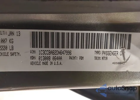 2013 Chrysler 200 Lx z USA, uszkodzony, nr VIN 1C3CCBAB2DN647996